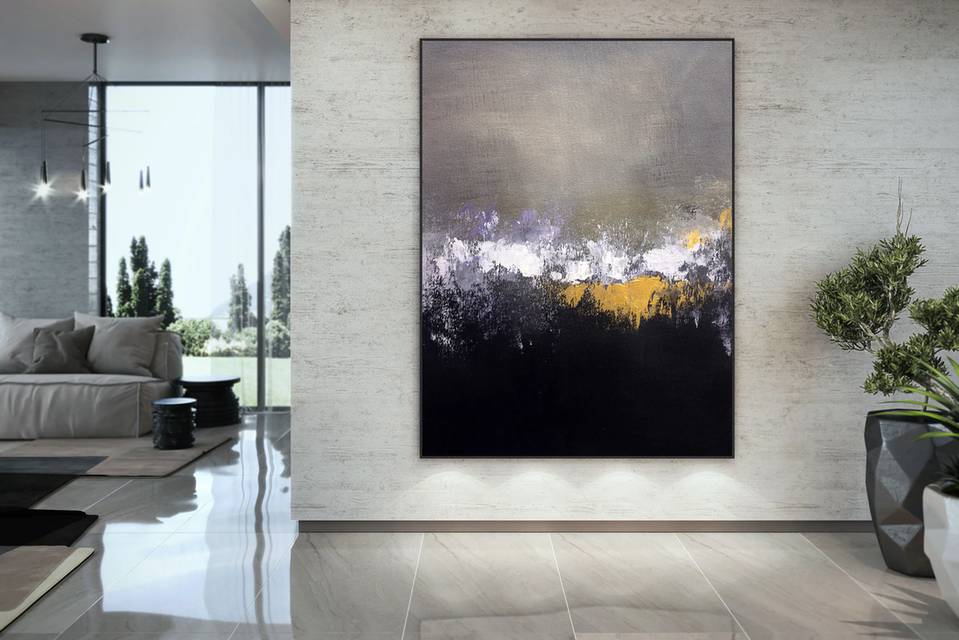 Office Handmade Hand-painted Grey Gold Leaf Hallway Abstract Canvas 8ZS9S